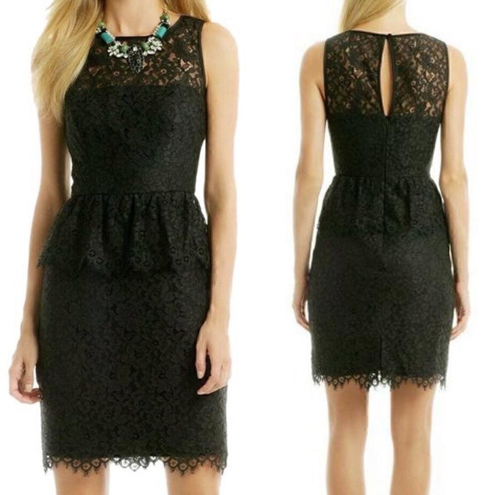 Trina Turk Black Sonoma Laurel Floral Lace Sleeveless Peplum Cocktail Dress SZ2